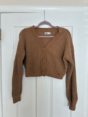 Like New Hollister Cropped Rib-Knit Cardigan Sweater - Brown - Size XS